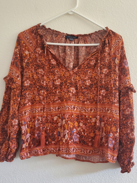 American Eagle Outfitters Tops - American Eagle Rust Orange Floral Peasant Blouse Size XS